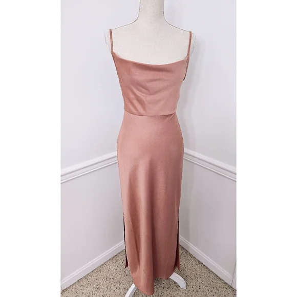open lace back dress Soft Pink Cowl Neck Midi Trixie Dress main image 0